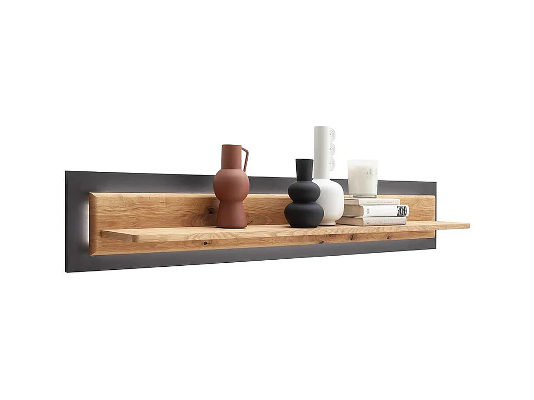 Wandhängeregal in Wildeichefarben und Anthrazit optional mit LED Beleuchtung