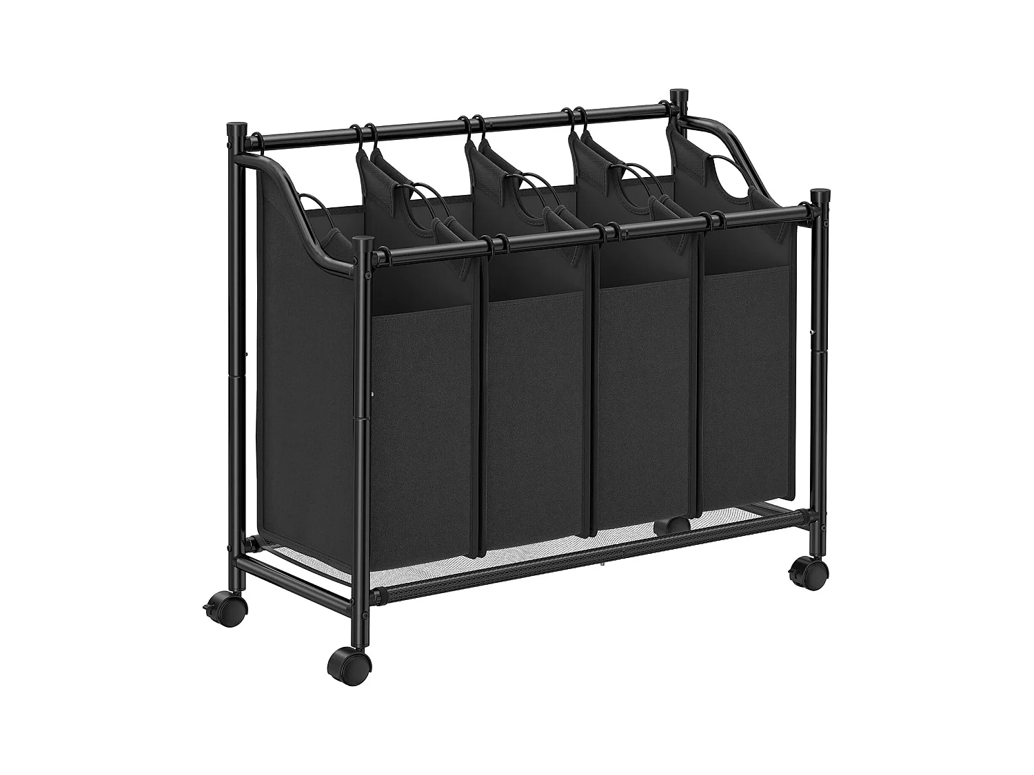 Panier à linge Valora noir à 4 compartiments avec roulettes 140 L