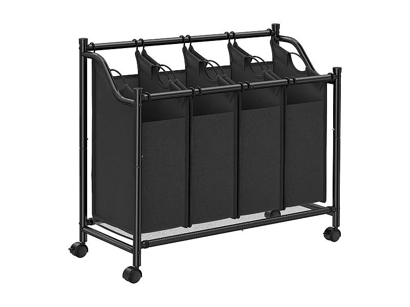 Panier à linge Valora noir à 4 compartiments avec roulettes 140 L