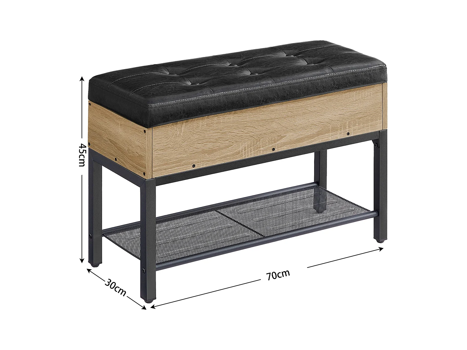 Meuble à chaussures Valora avec assise moelleuse – Chêne Sonoma avec cadre noir