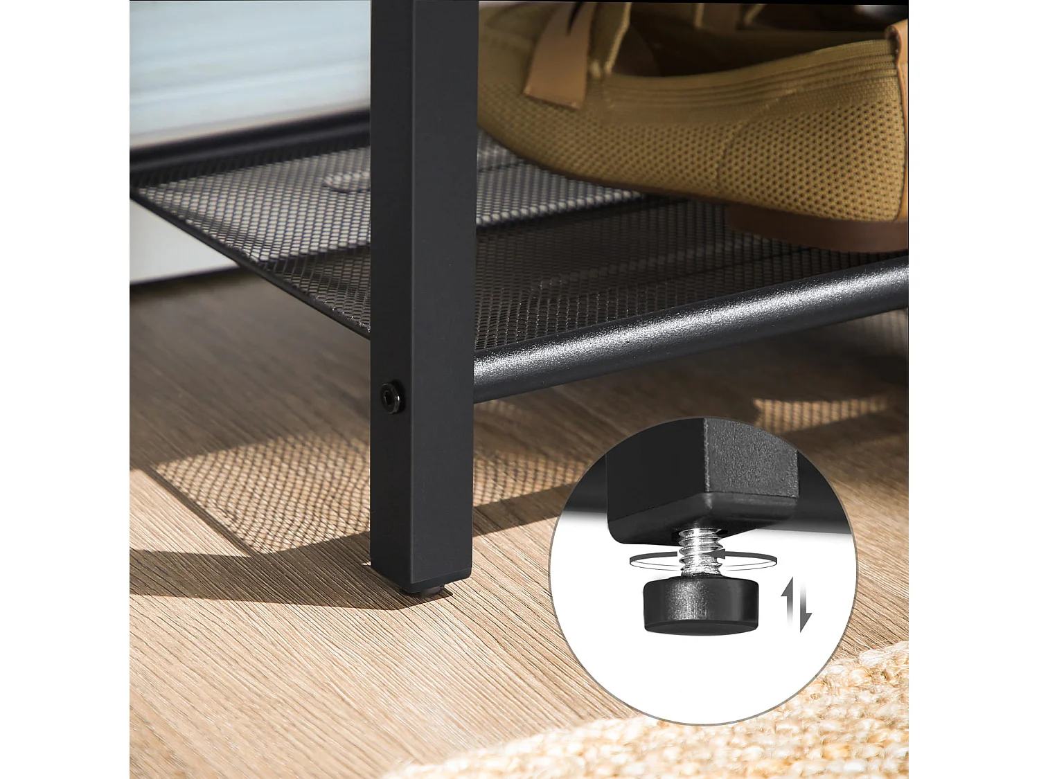 Meuble à chaussures Valora avec assise moelleuse – Chêne Sonoma avec cadre noir