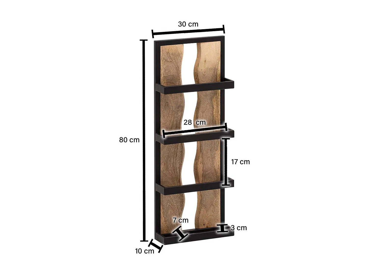 Wandregal Hängeregal aus Mangobaum Massivholz und Metall