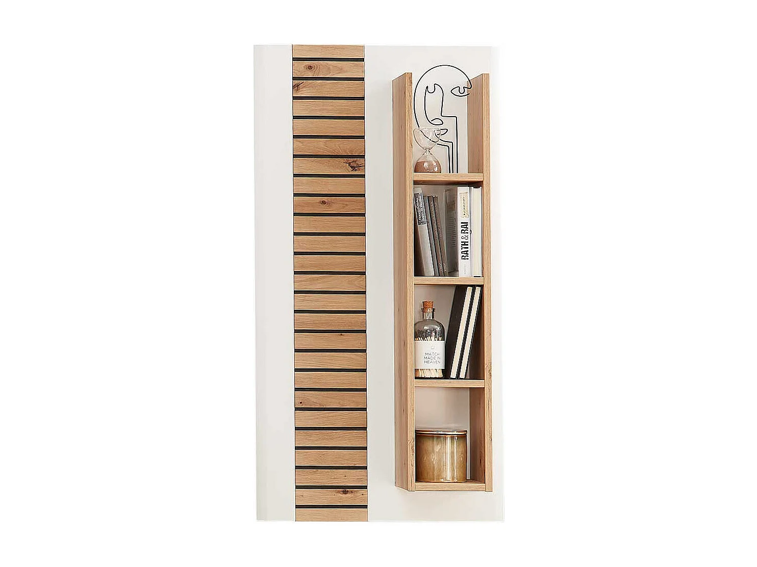 Wand Regal Wohnzimmer in Weiß Wildeichefarben