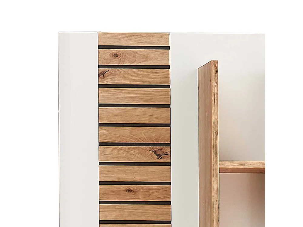 Wand Regal Wohnzimmer in Weiß Wildeichefarben
