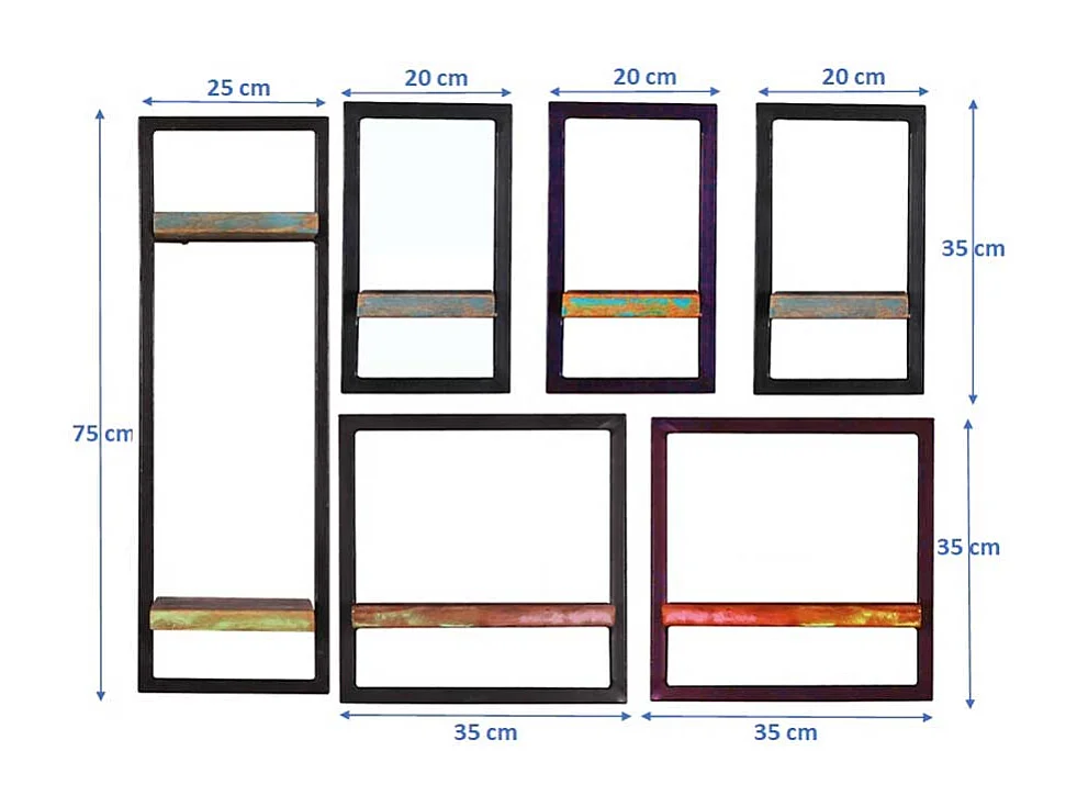 Wohnzimmerregal Set im Shabby Chic Stil Recyclingholz & Metall (sechsteilig)