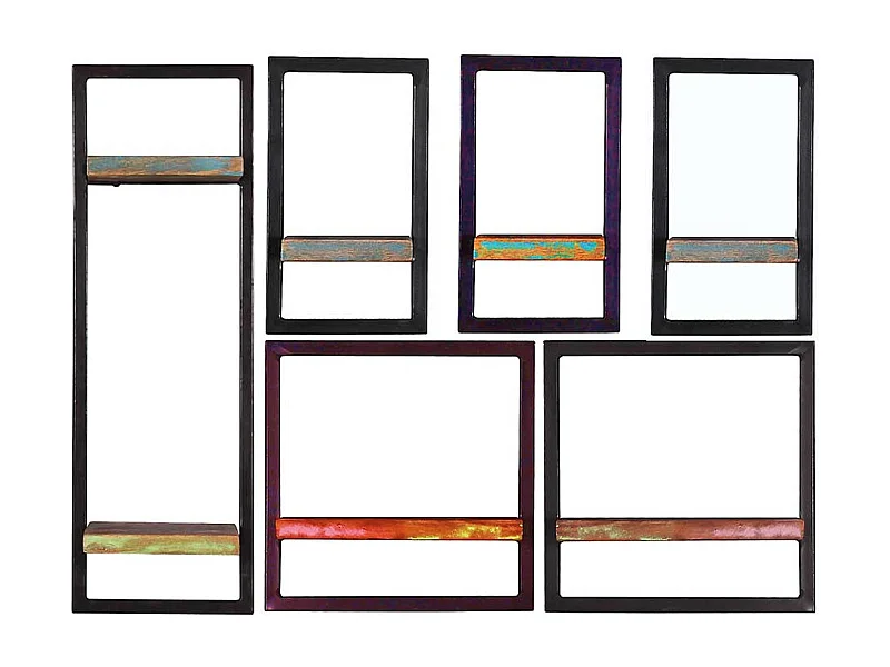 Wohnzimmerregal Set im Shabby Chic Stil Recyclingholz & Metall (sechsteilig)