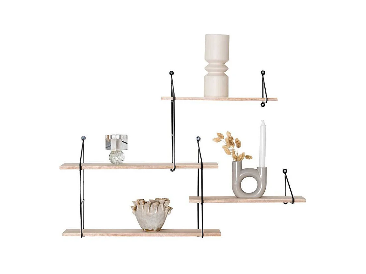 Hängeregal im Skandi Design Paulownia Massivholz & Metall