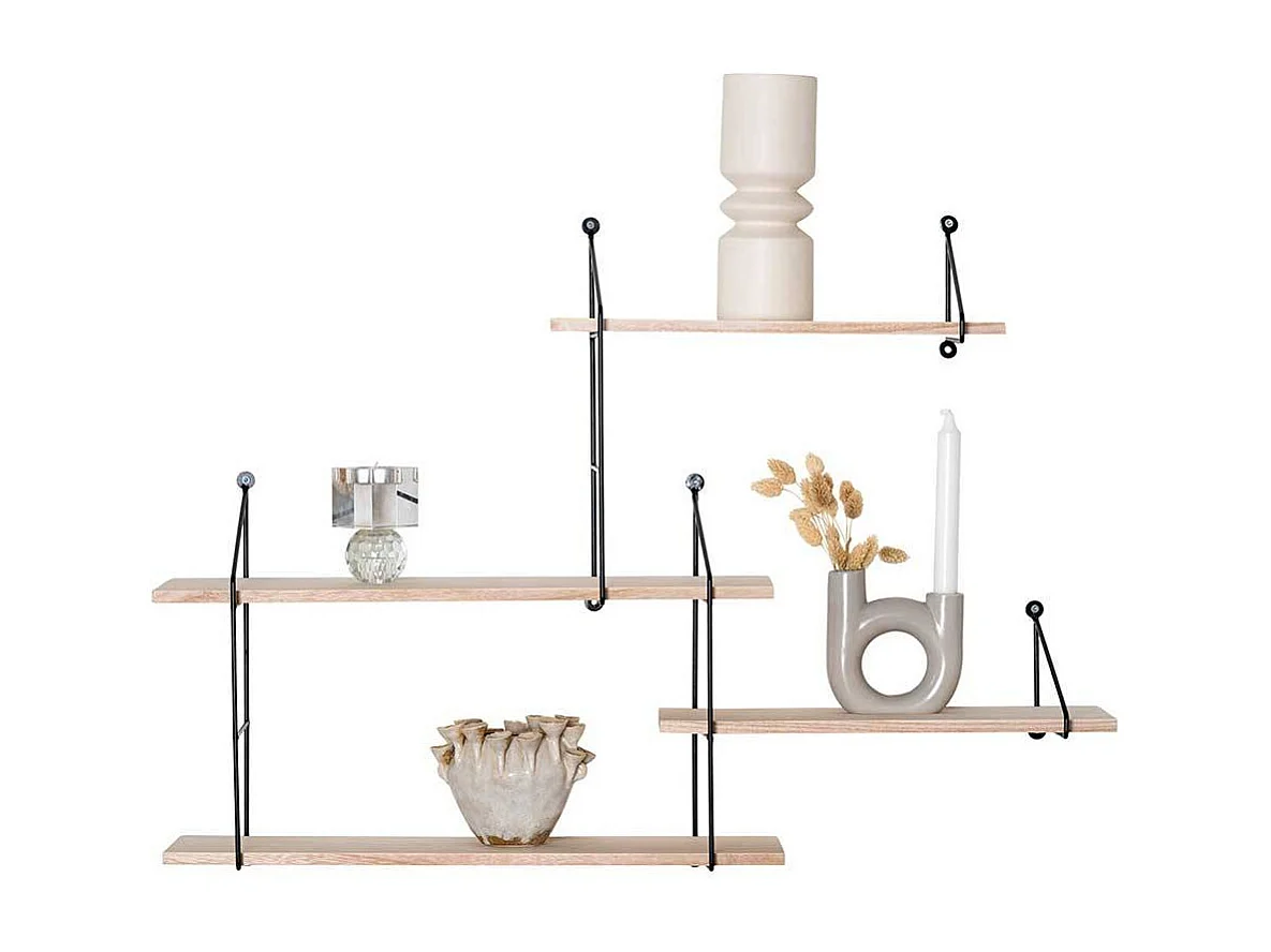 Hängeregal im Skandi Design Paulownia Massivholz & Metall