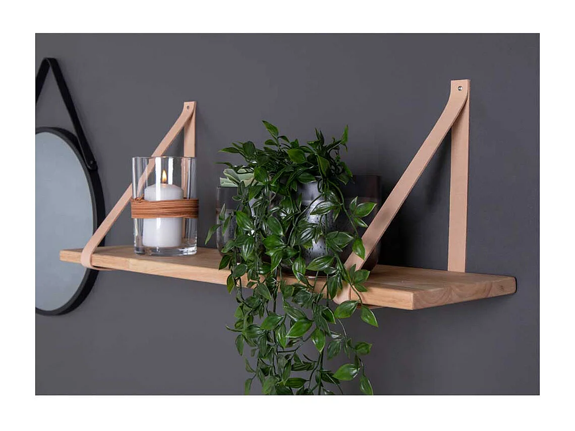 Schlichtes Wandboard im Skandi Design Massivholz und Leder