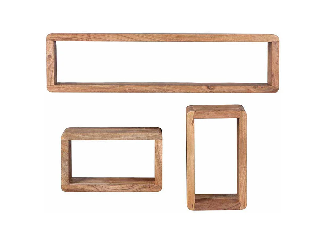 Hängeregal Set aus Akazie Massivholz abgerundet (dreiteilig)