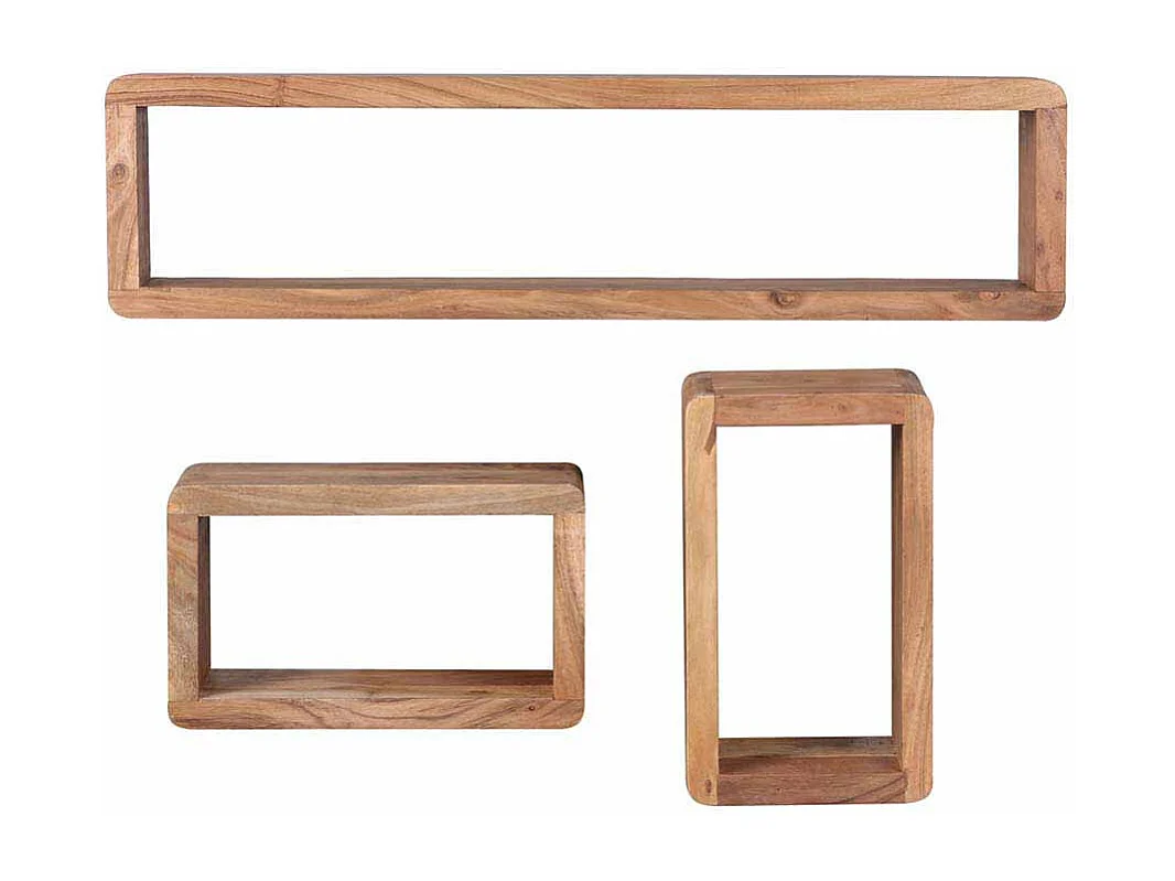 Hängeregal Set aus Akazie Massivholz abgerundet (dreiteilig)