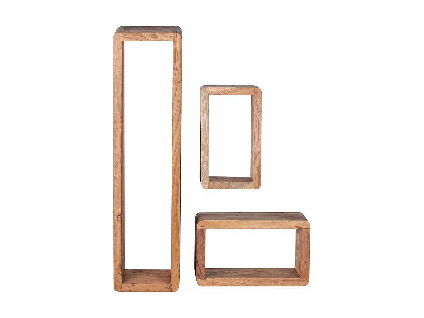 Hängeregal Set aus Akazie Massivholz abgerundet (dreiteilig)