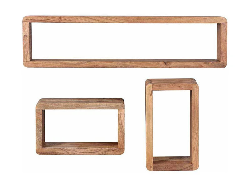 Hängeregal Set aus Akazie Massivholz abgerundet (dreiteilig)