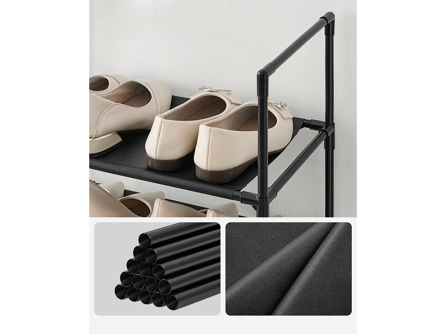 Étagère à chaussures Valora noire de style loft à 10 niveaux