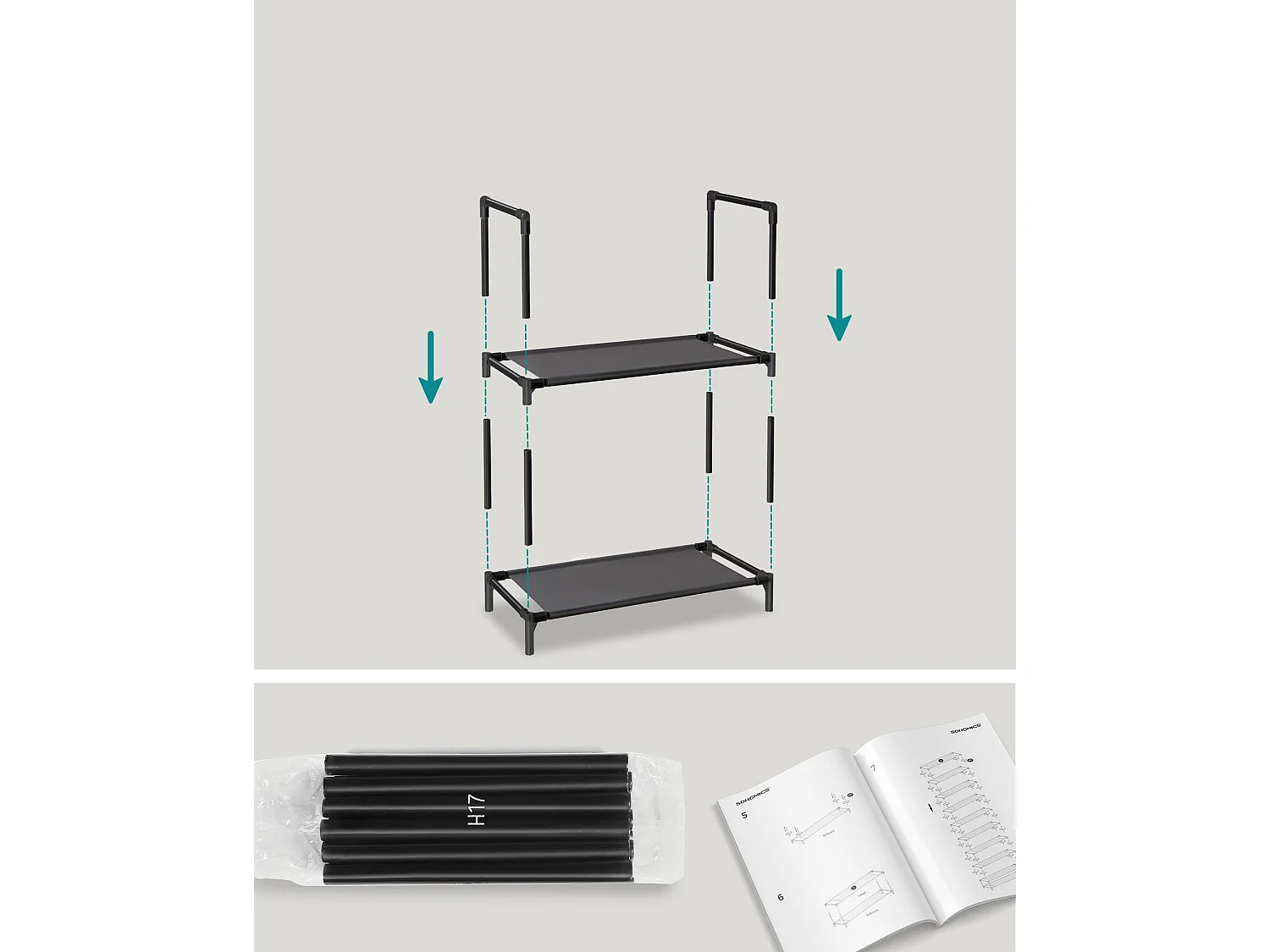 Étagère à chaussures Valora noire de style loft à 10 niveaux