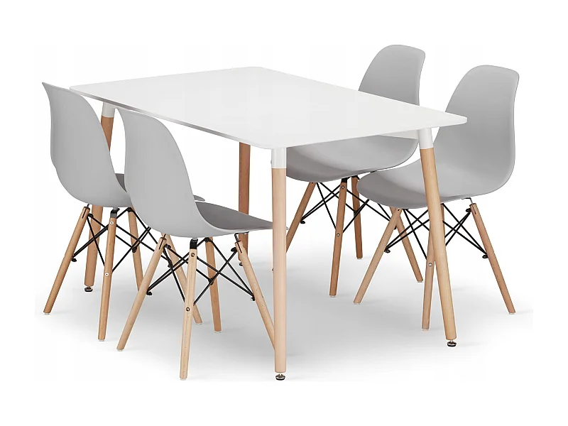 Valora YURO rechthoekige tafel 120x80 wit + 4 OSAKA grijze stoelen