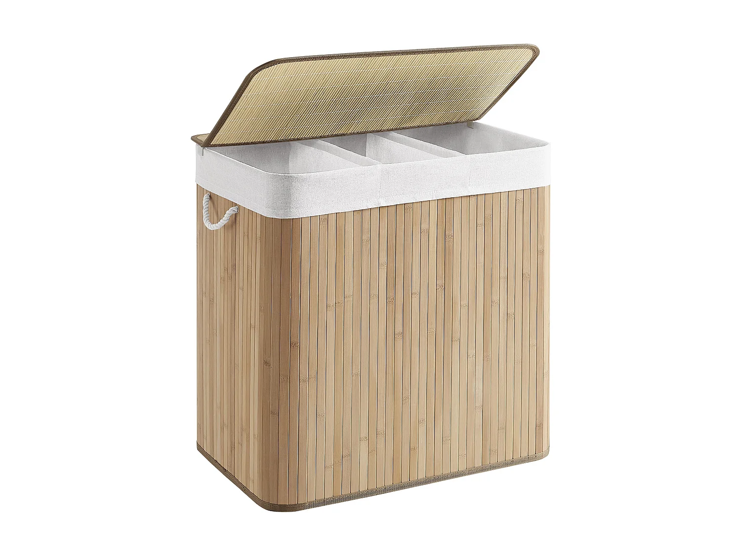 Cesta para la colada de bambú natural Valora de 3 compartimentos y 150 l con tapa