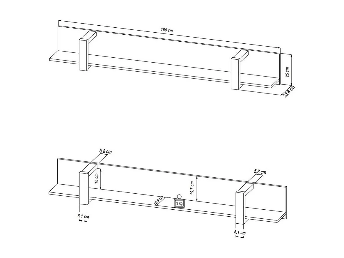 Wandregal modern in Schwarz 25 cm hoch 24 cm tief