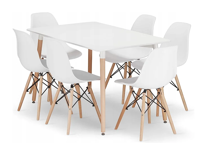 Valora YURO Rechteckiger Tisch 120x80 Weiß + 6 OSAKA Weiße Stühle