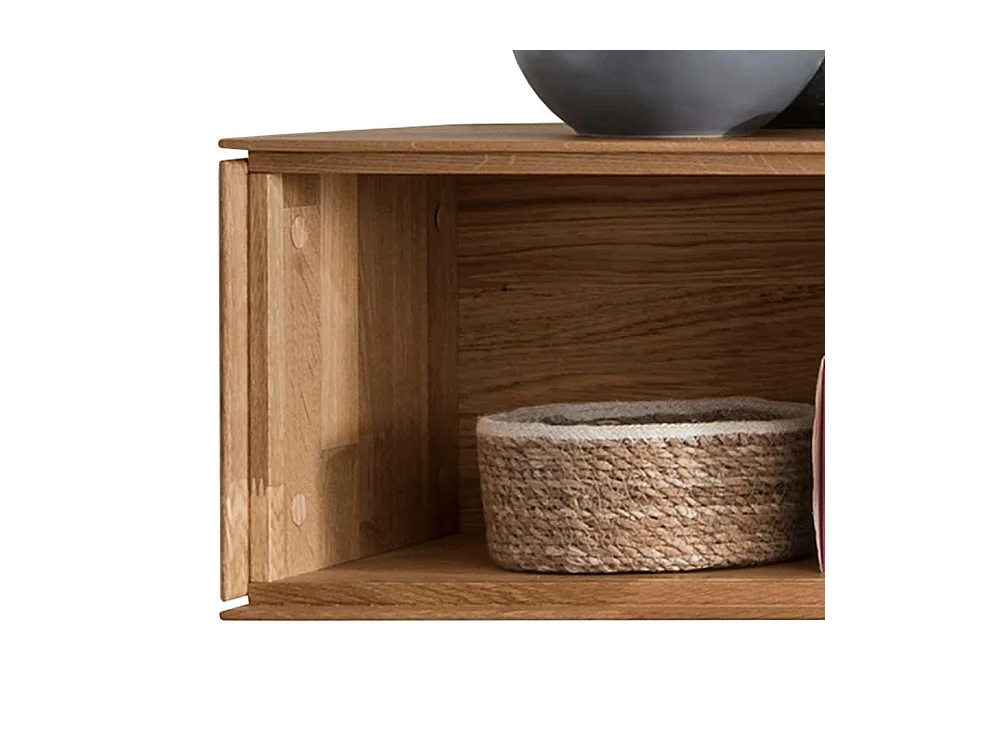 Wohnzimmer Regal aus Wildeiche Massivholz mit Schiebetür