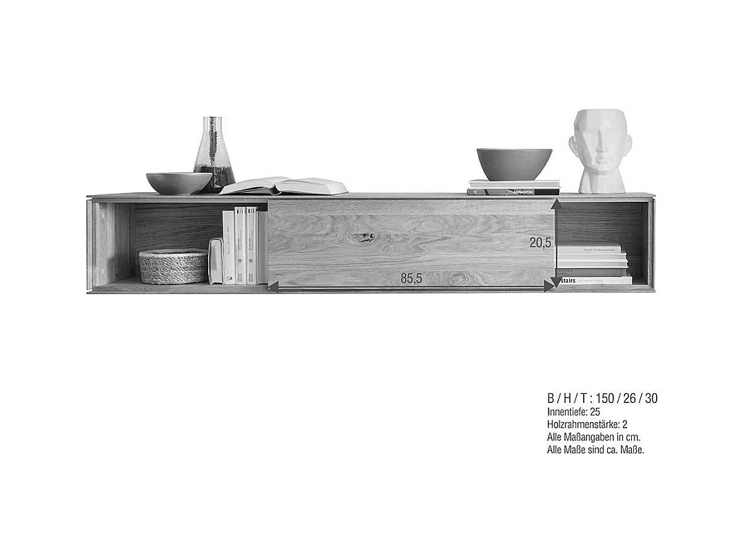 Wohnzimmer Regal aus Wildeiche Massivholz mit Schiebetür