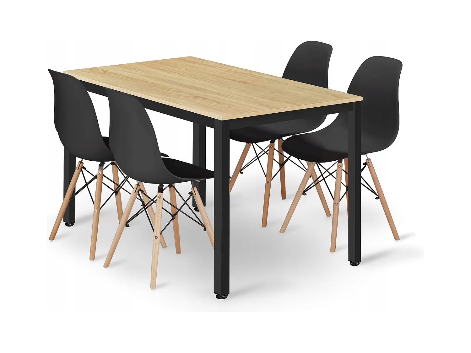 Valora ROVA 120x60 Tischset aus heller Eiche mit 4 schwarzen OSAKA-Stühlen