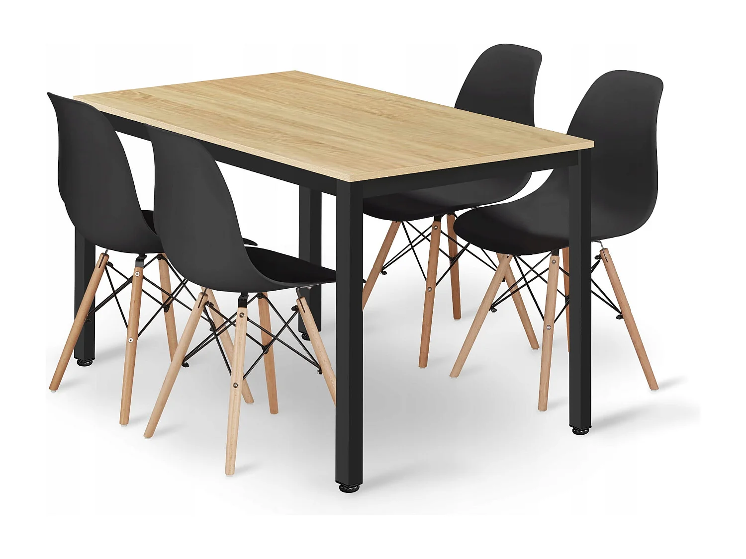 Zestaw stołowy Valora ROVA 120x60 z jasnego dębu z 4 czarnymi krzesłami OSAKA
