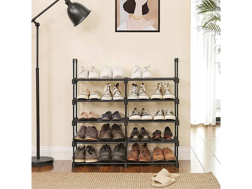 Valora Sapateira com 10 prateleiras, organizador preto estilo loft