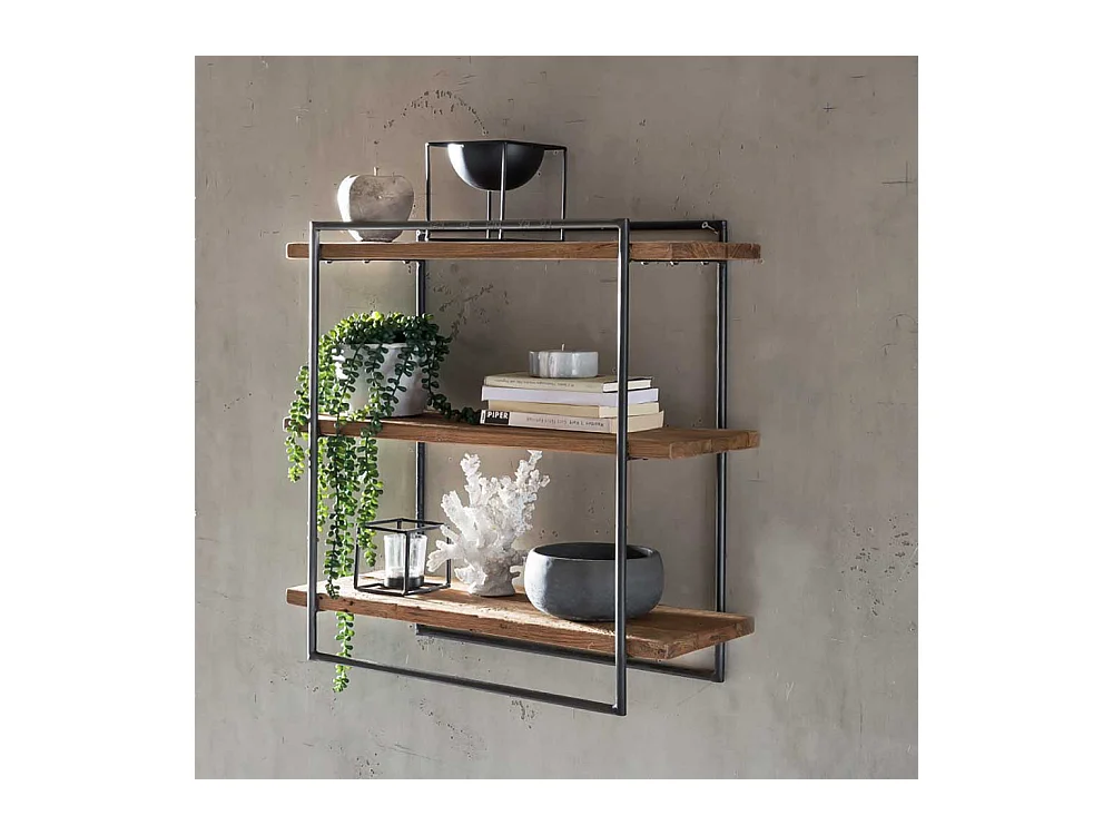 Wandhängeregal 60 cm hoch aus Teak Altholz und Metall