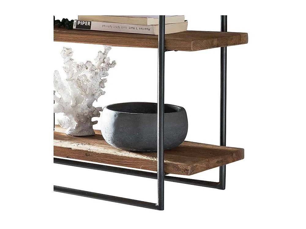 Wandhängeregal 60 cm hoch aus Teak Altholz und Metall