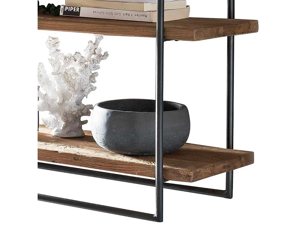 Wandhängeregal 60 cm hoch aus Teak Altholz und Metall