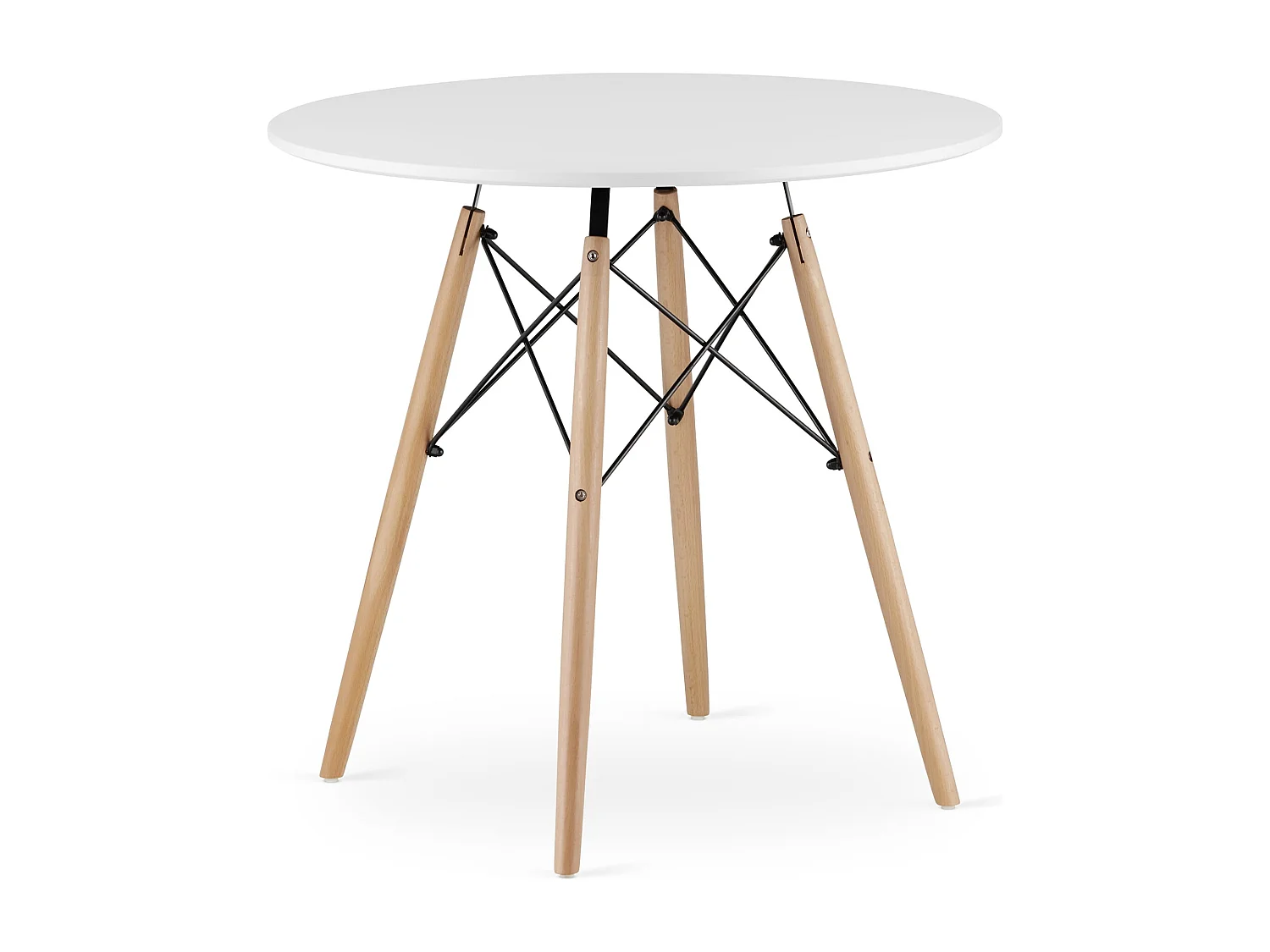 Table ronde blanche Valora KOVA Ø80 avec pieds en hêtre + 3 chaises OSAKA