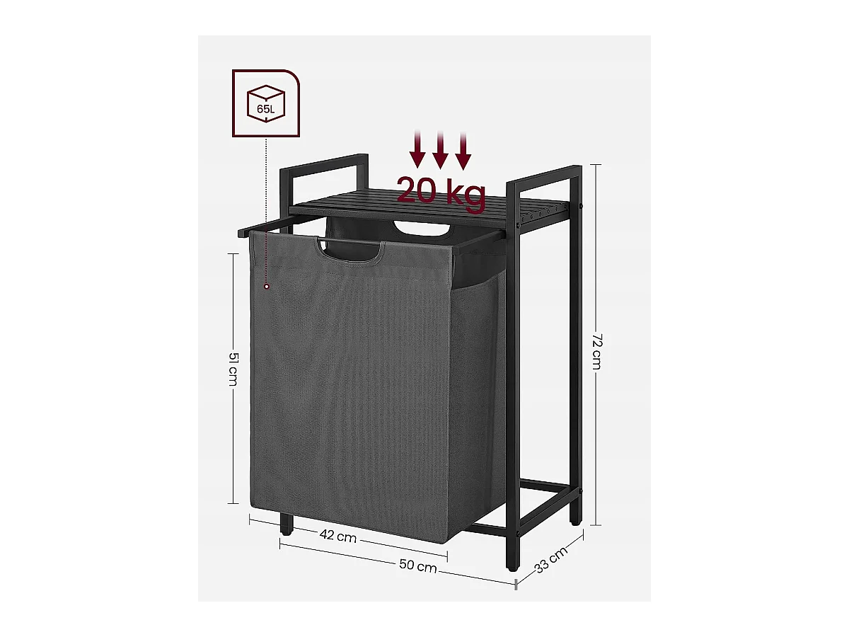 Panier à linge Valora gris à compartiment unique 65 L style loft