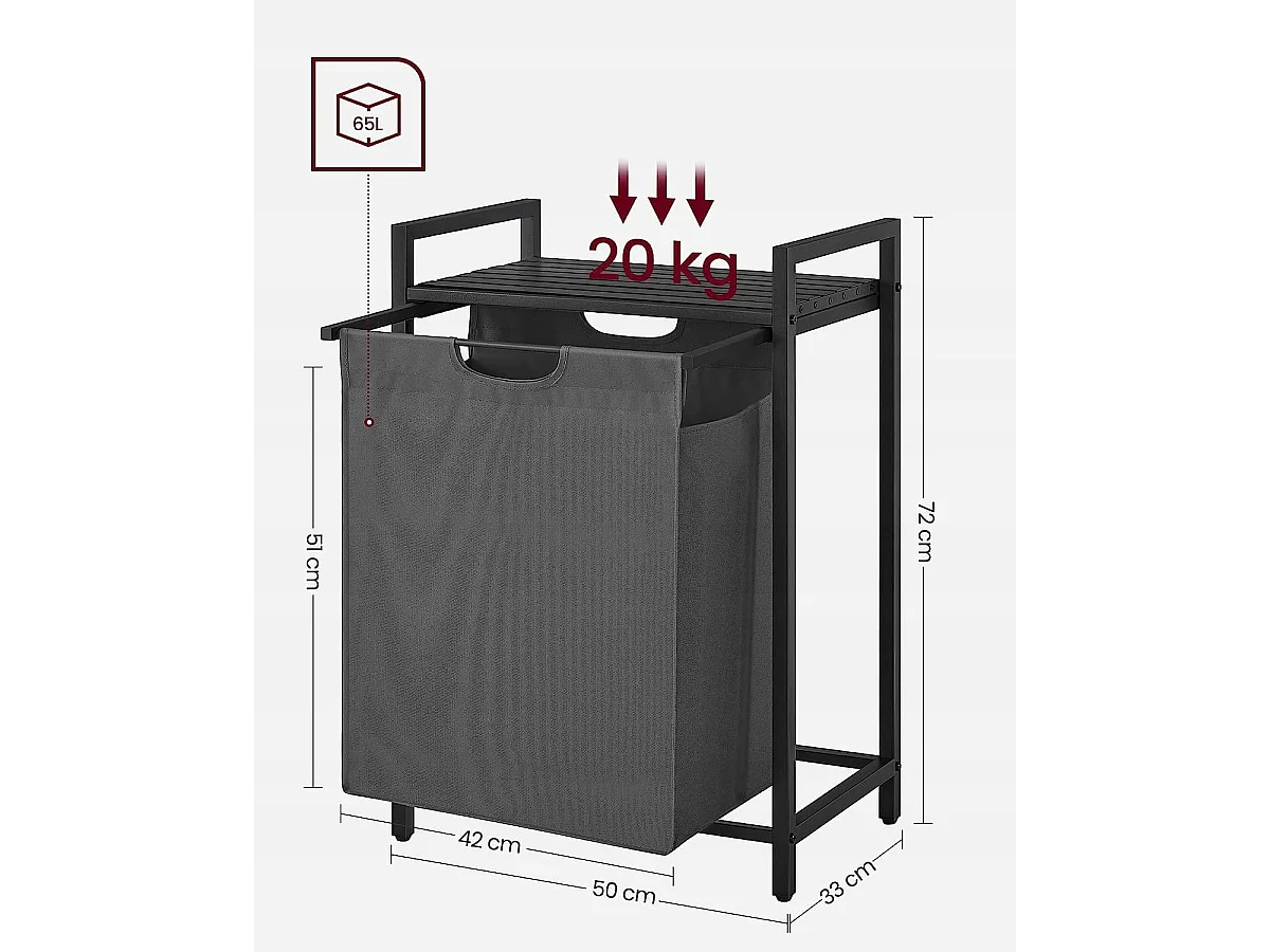 Panier à linge Valora gris à compartiment unique 65 L style loft