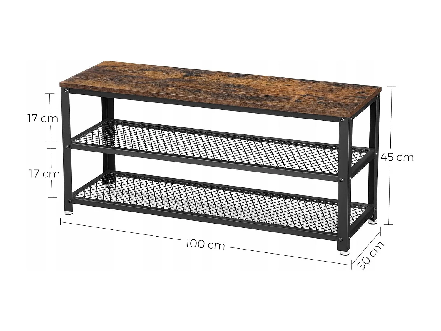 Meuble à chaussures rustique Valora marron avec assise et cadre en acier | Élégant