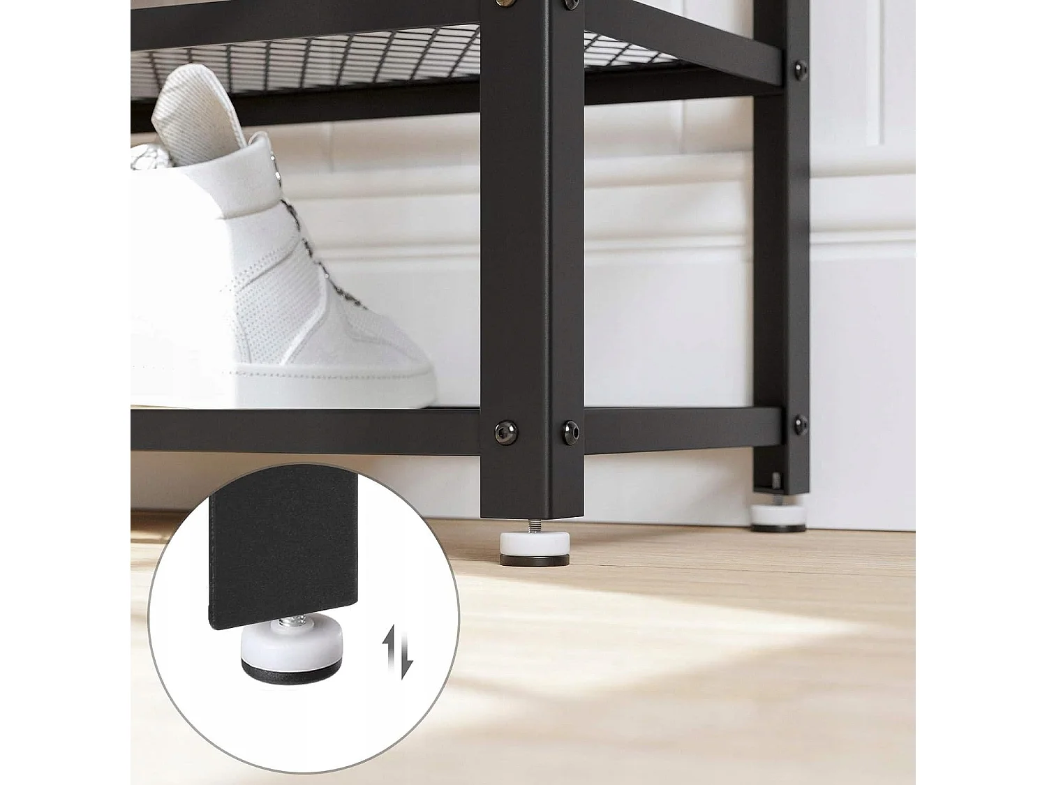 Meuble à chaussures rustique Valora marron avec assise et cadre en acier | Élégant