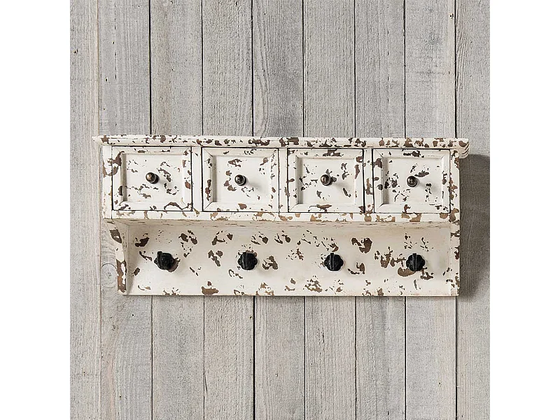 Shabby Küchenregal in Antikweiß vier Schubladen