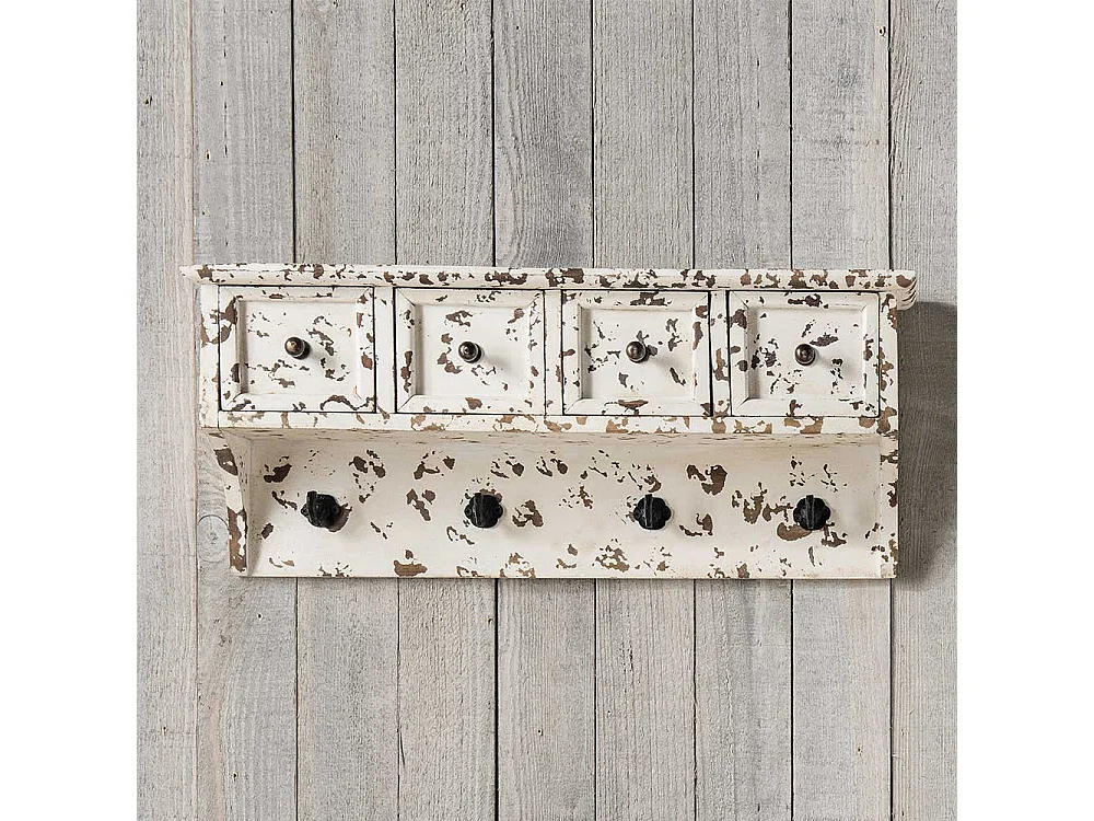 Shabby Küchenregal in Antikweiß vier Schubladen