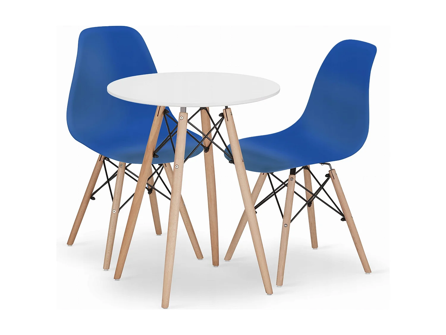 Table ronde Valora KOVA Ø60 blanche + 2 chaises OSAKA bleues