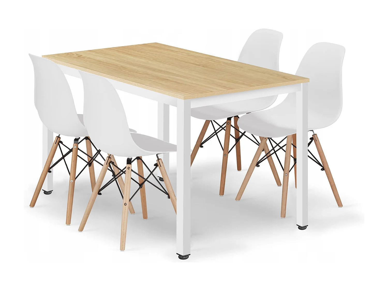Ensemble Valora ROVA – Table chêne 120x60 + 4 chaises blanches OSAKA