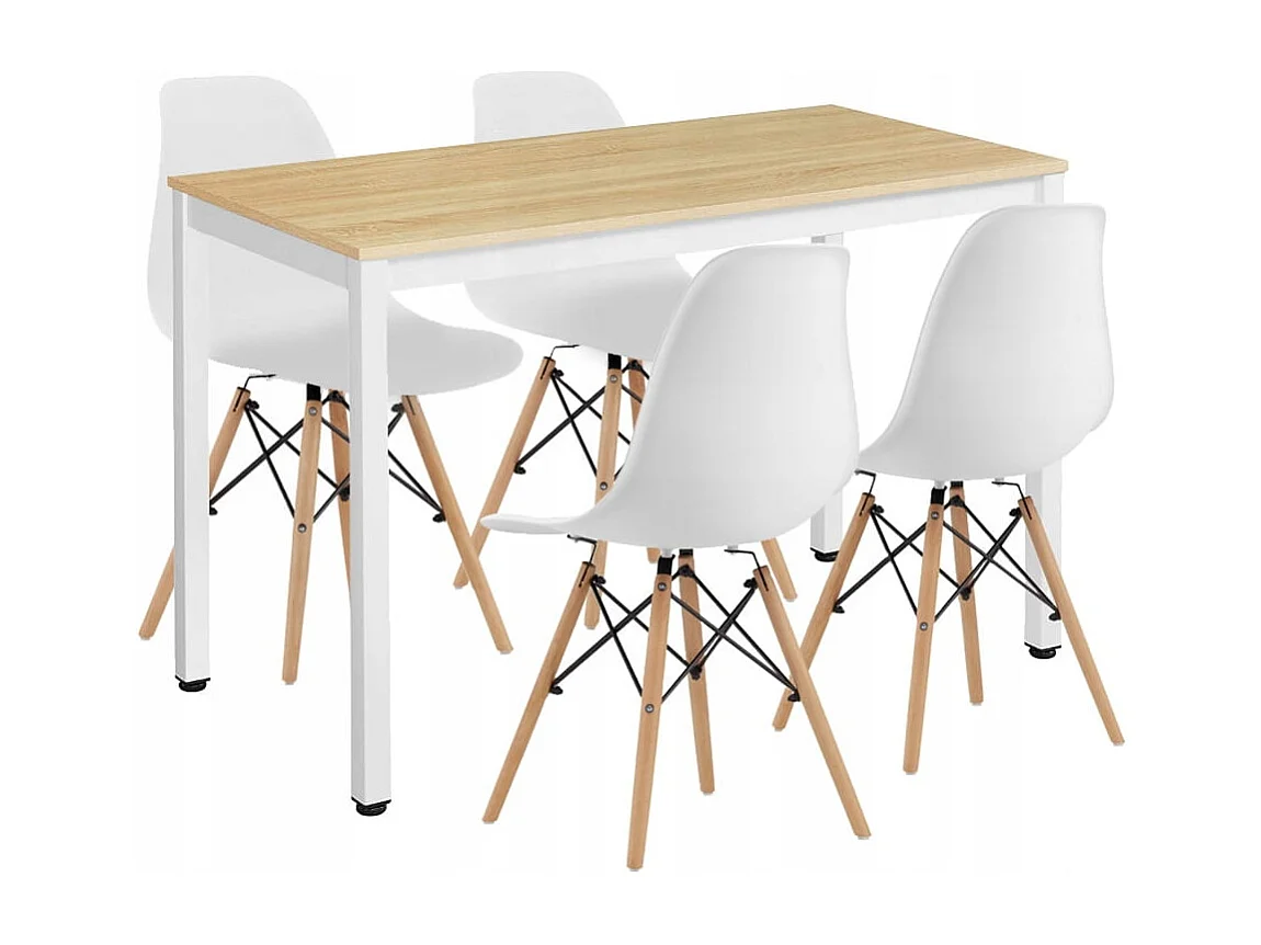 Ensemble Valora ROVA – Table chêne 120x60 + 4 chaises blanches OSAKA