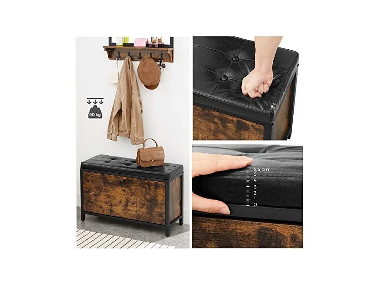 Valora Rustieke Bruine Schoenenkast met Zachte Zitting Loft Stijl & Modern