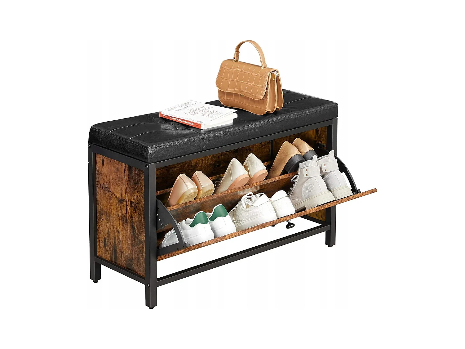 Valora Rustieke Bruine Schoenenkast met Zachte Zitting Loft Stijl & Modern