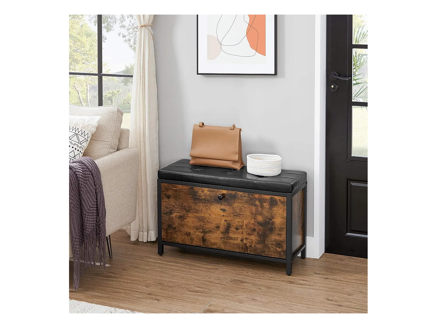 Valora Rustieke Bruine Schoenenkast met Zachte Zitting Loft Stijl & Modern