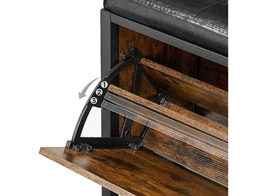 Zapatero rústico marrón Valora con asiento suave, estilo loft y moderno