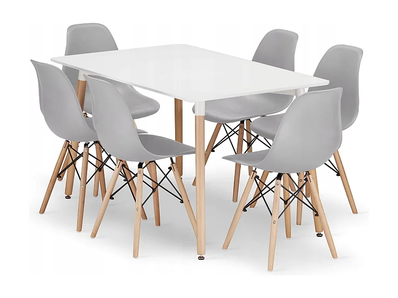 Valora YURO Rechteckiger Tisch 120x80 Weiß + 6 Stühle OSAKA Grau