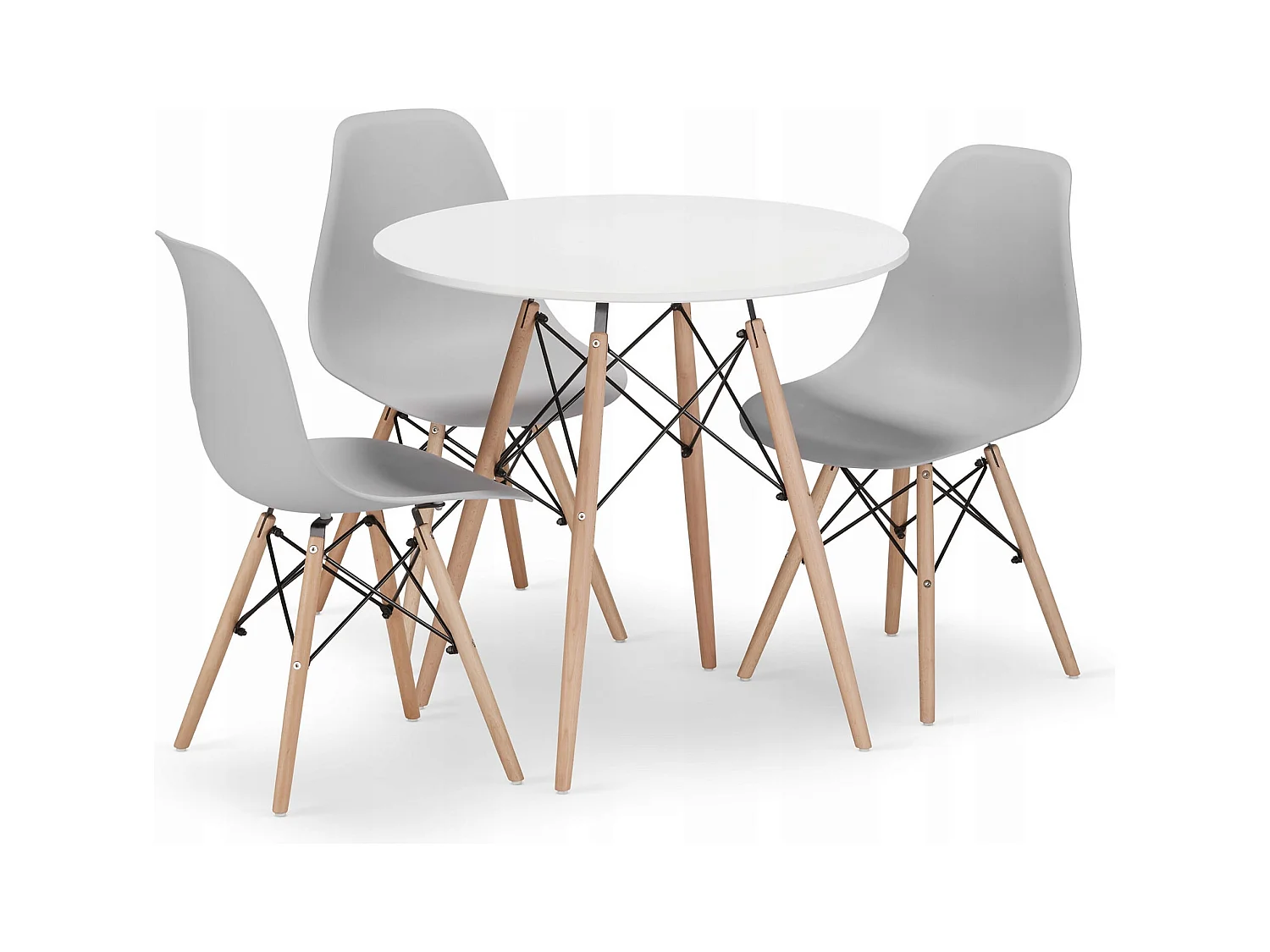 Table ronde Valora KOVA Ø80 blanche + 3 chaises OSAKA grises
