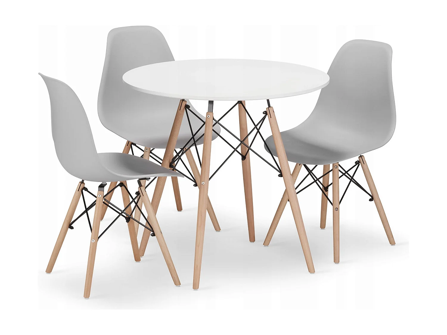 Table ronde Valora KOVA Ø80 blanche + 3 chaises OSAKA grises