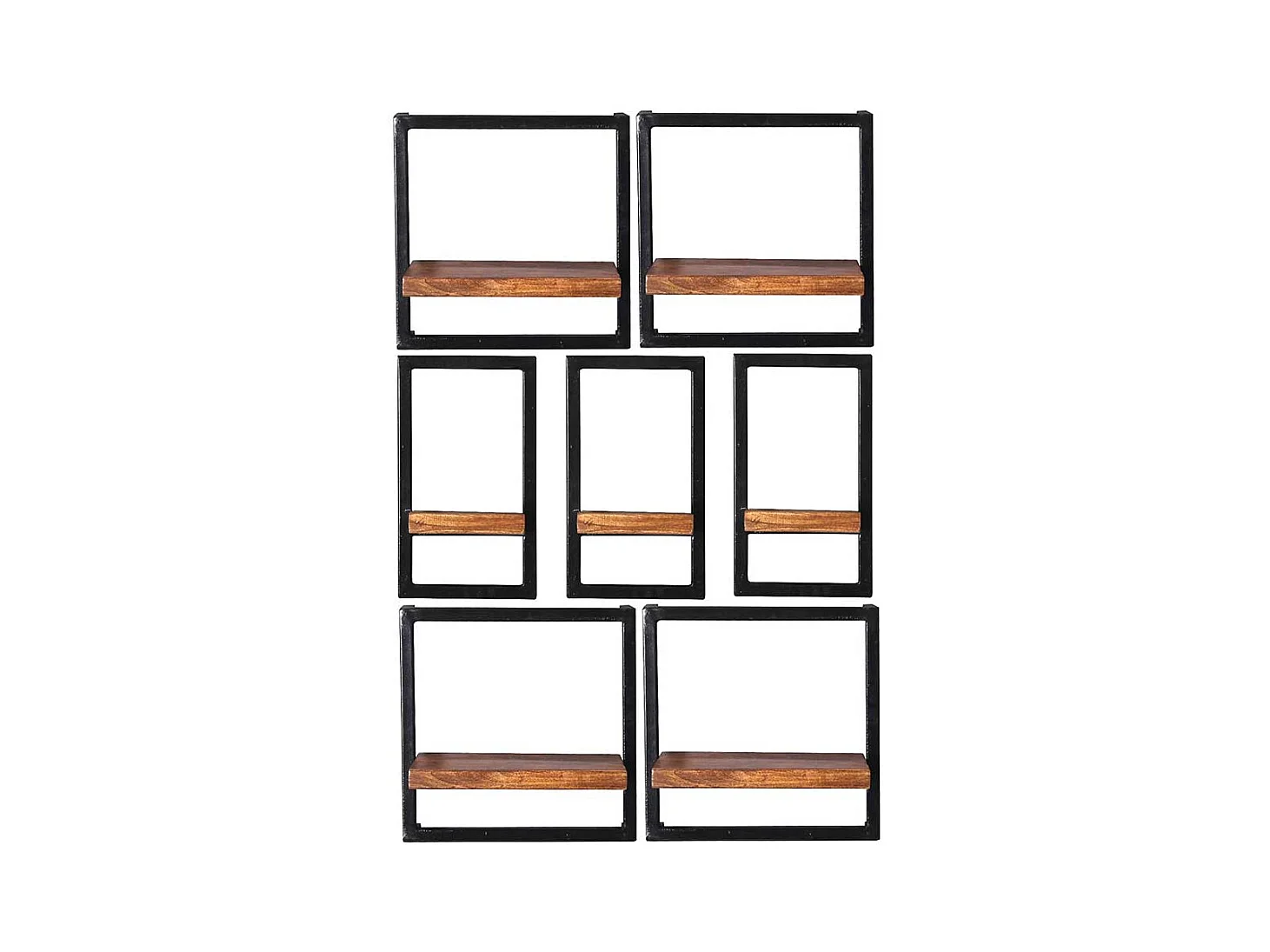 Echtholz Regale mit Metallrahmen zum Aufhängen (siebenteilig)