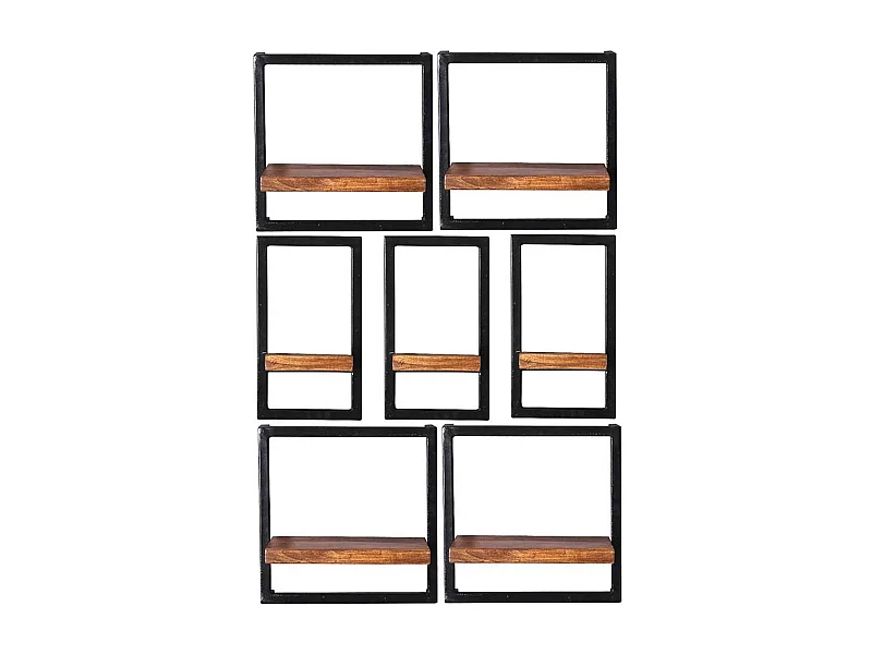 Echtholz Regale mit Metallrahmen zum Aufhängen (siebenteilig)